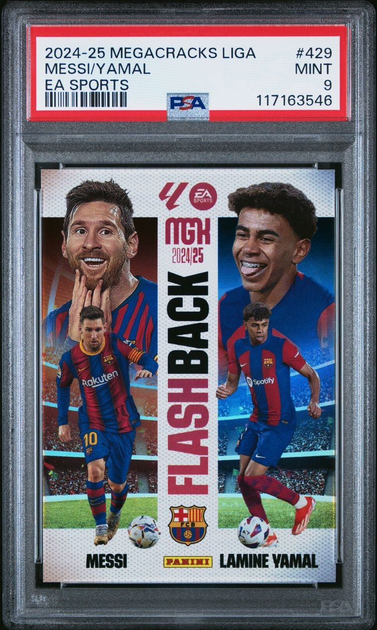 2024-25 Panini Megacracks LIGA Flashback Messi / Lamine Yamal FC Barcelona PSA 9